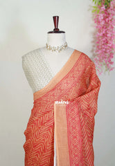 Peach Orange - Pragathi - Linen Cotton Saree Geometric Prints - Perfect for Office Wear | Summer wear | Casual Wear
