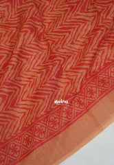 Peach Orange - Pragathi - Linen Cotton Saree Geometric Prints - Perfect for Office Wear | Summer wear | Casual Wear