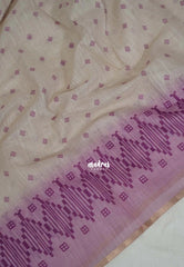 Muted Beige - Pragathi - Linen Cotton Saree with  Diamond Shape Buttas - Perfect for Office Wear | Summer wear | Casual Wear