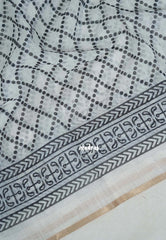 Black and White - Linen Cotton Saree Partly Pallu with Tiny Border - Best for Office Wear | Casual Wear