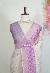Muted Beige - Pragathi - Linen Cotton Saree with  Diamond Shape Buttas - Perfect for Office Wear | Summer wear | Casual Wear