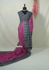 Magenta Pink - Pragathi - Linen Cotton Saree Checks Border - Perfect for Office Wear | Summer wear | Casual Wear