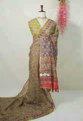 Olive Brown - Pragathi - Linen Cotton Saree with Floral Prints - Best for Office Wear | Casual Wear