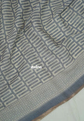 Grey with Beige - Pragathi - Linen Cotton Saree with Modern Print and Tiny Border - Perfect for Office Wear | Summer wear | Casual Wear