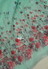 Aqua Mist - Pragathi - Linen Cotton Saree with Floral Print and Tiny Border - Perfect for Office Wear | Summer wear | Casual Wear