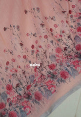 Peach Glow - Pragathi - Linen Cotton Saree with Floral Print and Tiny Border - Perfect for Office Wear | Summer wear | Casual Wear