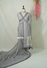 Grey with Beige - Pragathi - Linen Cotton Saree with Modern Print and Tiny Border - Perfect for Office Wear | Summer wear | Casual Wear