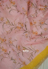 Blushing Peach - Pragathi - Linen Cotton Saree Flower Prints with Contrast Blouse and Tiny Border - Perfect for Office Wear | Summer wear | Casual Wear