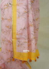 Blushing Peach - Pragathi - Linen Cotton Saree Flower Prints with Contrast Blouse and Tiny Border - Perfect for Office Wear | Summer wear | Casual Wear