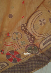 Sandal Beige - Pragathi - Linen Cotton Saree Modern Prints with Tiny Border - Perfect for Office Wear | Summer wear | Casual Wear
