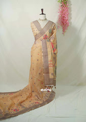 Sandal Beige - Pragathi - Linen Cotton Saree Modern Prints with Tiny Border - Perfect for Office Wear | Summer wear | Casual Wear