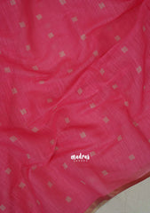 Rose Milk Pink - Pragathi - Linen Cotton Saree Square Box Buttas Print wiht Contrast Blouse - Perfect for Office Wear | Summer wear | Casual Wear