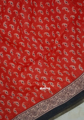 Orangish Red - Pragathi - Linen Cotton Saree Mango Bagru Prints with Tiny Border - Perfect for Office Wear | Summer wear | Casual Wear