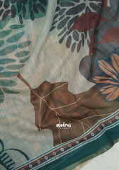 Multicolor with Peacock Jade - Pragathi - Linen Cotton Saree Big Flower Prints with Tiny Border - Perfect for Office Wear | Summer wear | Casual Wear