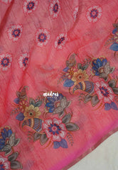 Pinkish Peach - Pragathi - Linen Cotton Saree Floral Print and Tiny Border - Perfect for Office Wear | Summer wear | Casual Wear