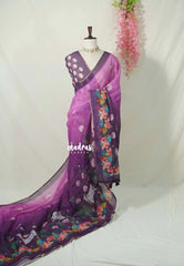 Lavender Plum - Pragathi - Linen Cotton Saree with Pichwai Border - Perfect for Office Wear | Summer wear | Casual Wear