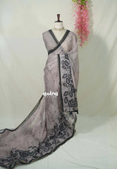 Taupe Grey - Pragathi - Linen Cotton Saree with Buttas Leaf Border - Perfect for Office Wear | Summer wear | Casual Wear