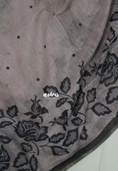 Taupe Grey - Pragathi - Linen Cotton Saree with Buttas Leaf Border - Perfect for Office Wear | Summer wear | Casual Wear