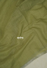 Olive Sage Mist - Pragath - Linen Cotton Saree Stripes with Tiny Border - Perfect for Office Wear | Summer wear | Casual Wear