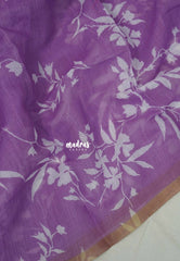Lilac Purple - Pragath - Linen Cotton Saree with Floral Prints - Perfect for Office Wear | Summer wear | Casual Wear