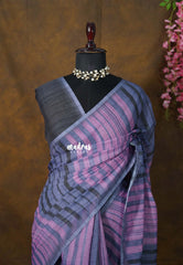 Muted Lilac - Pragath - Linen Cotton Saree with Modern Stipes - Perfect for Office Wear | Summer wear | Casual Wear