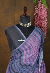 Muted Lilac - Pragath - Linen Cotton Saree with Modern Stipes - Perfect for Office Wear | Summer wear | Casual Wear