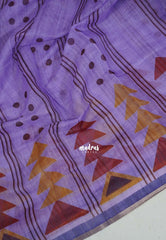 Lavender Purple - Pragathi - Linen Cotton Saree Geometric Motif Prints - Perfect for Office Wear | Summer wear | Casual Wear