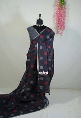 Elephant Black - Pragathi - Linen Cotton Saree with Ball Butta Prints - Perfect for Office Wear | Summer wear | Casual Wear