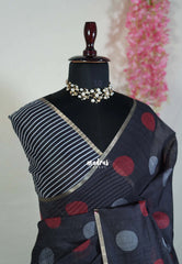 Elephant Black - Pragathi - Linen Cotton Saree with Ball Butta Prints - Perfect for Office Wear | Summer wear | Casual Wear