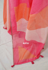 Flamingo Pink and Orange - Pragathi - Linen Cotton Saree with Multicolour Stripes - Perfect for Office Wear | Summer Wear | Casual Wear