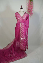 Berry Pink - Pragathi - Linen Cotton Saree with Checked Border - Perfect for Office Wear | Summer Wear | Casual Wear