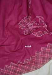 Berry Pink - Pragathi - Linen Cotton Saree with Checked Border - Perfect for Office Wear | Summer Wear | Casual Wear