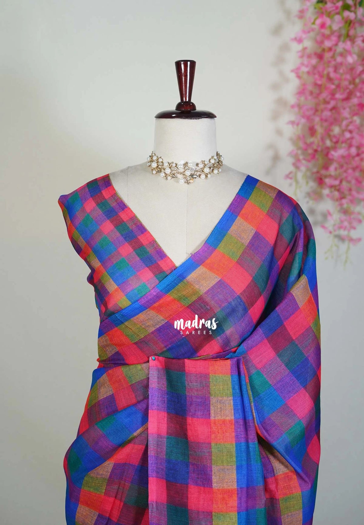 Rainbow Checks - Pragathi - Linen Cotton Saree with Madras Checks - Perfect for Office Wear | Summer wear | Casual Wear