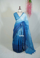 Azure Waves of Blue - Pragathi - Linen Cotton Saree with Artistic Prints - Perfect for Office Wear | Summer Wear | Casual Wear