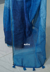 Azure Waves of Blue - Pragathi - Linen Cotton Saree with Artistic Prints - Perfect for Office Wear | Summer Wear | Casual Wear