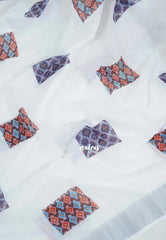 Pearl White - Linen Cotton Saree with Tissue Border Ajrakh Indian Art Printed Pallu and Blouse - Perfect for Office Wear | Summer wear | Casual Wear