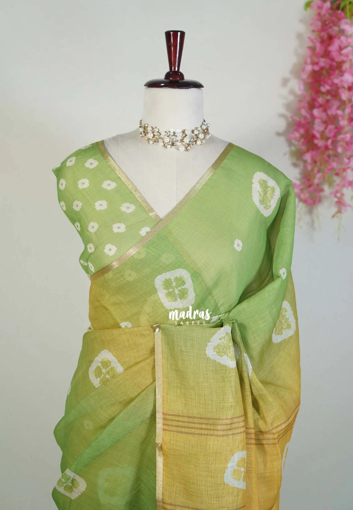 Green Shades of leaf - Pragathi - Linen Cotton Saree with Shibori Prints - Perfect for Office Wear | Casual Wear