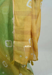 Green Shades of leaf - Pragathi - Linen Cotton Saree with Shibori Prints - Perfect for Office Wear | Casual Wear
