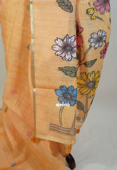 Melon Yellow - Pragathi - Linen Cotton Saree with Flower Prints - Perfect for Office Wear | Casual Wear