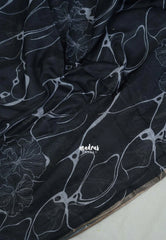 Elephant Black - Pragathi - Linen Cotton Saree with Floral Prints - Perfect for Office Wear | Summer wear | Casual Wear