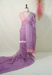 Lilac Glow - Pragathi - Linen Cotton Plain Saree with Contrast Blouse - Perfect for Office Wear | Summer wear | Casual Wear