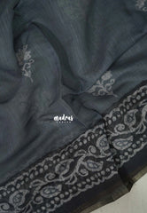 Muted Bluish Grey - Pragathi - Linen Cotton Saree with Batiq Prints - Best for Office Wear | Casual Wear