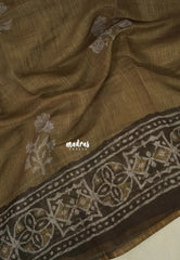 Muted Mustard Brown - Pragathi - Linen Cotton Saree with Batiq Prints - Best for Office Wear | Casual Wear