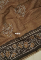 Muted Sand Brown - Pragathi - Linen Cotton Saree with Batiq Prints - Best for Office Wear | Casual Wear