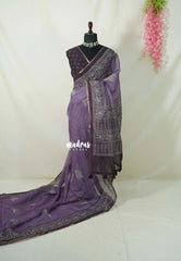 Muted Lavender - Pragathi - Linen Cotton Saree with Batiq Prints - Best for Office Wear | Casual Wear
