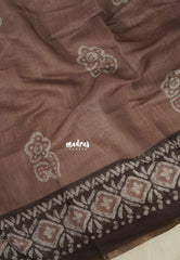 Muted Chocolate Brown - Pragathi - Linen Cotton Saree with Batiq Prints - Best for Office Wear | Casual Wear