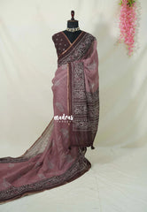 Muted Mauve Pink - Pragathi - Linen Cotton Saree with Batiq Prints - Best for Office Wear | Casual Wear