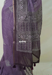 Muted Lavender - Pragathi - Linen Cotton Saree with Batiq Prints - Best for Office Wear | Casual Wear