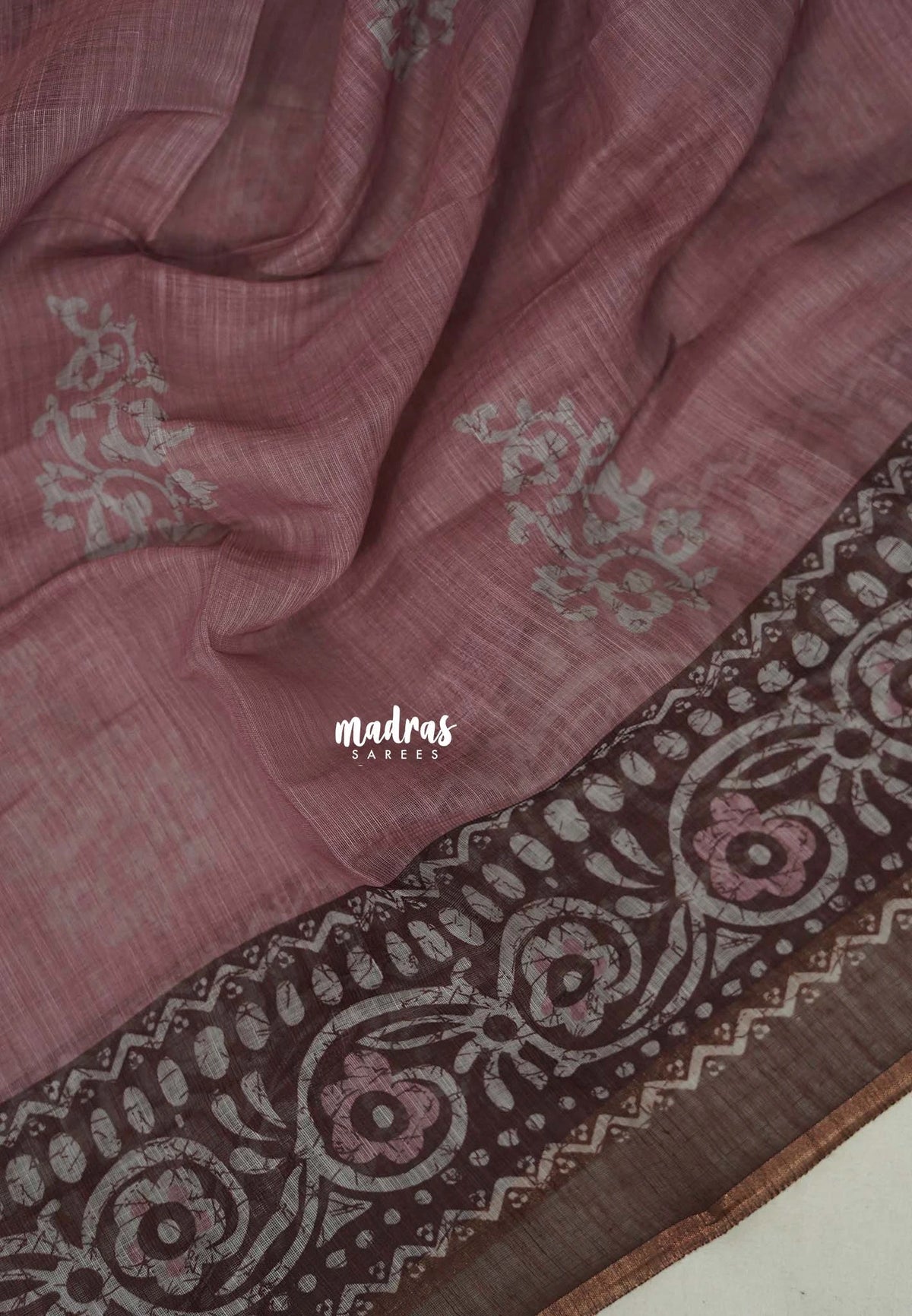 Muted Mauve Pink - Pragathi - Linen Cotton Saree with Batiq Prints - Best for Office Wear | Casual Wear