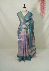 Muted Lavender - Linen Cotton Saree Checks with Contrast Blouse - Best for Office Wear | Casual Wear
